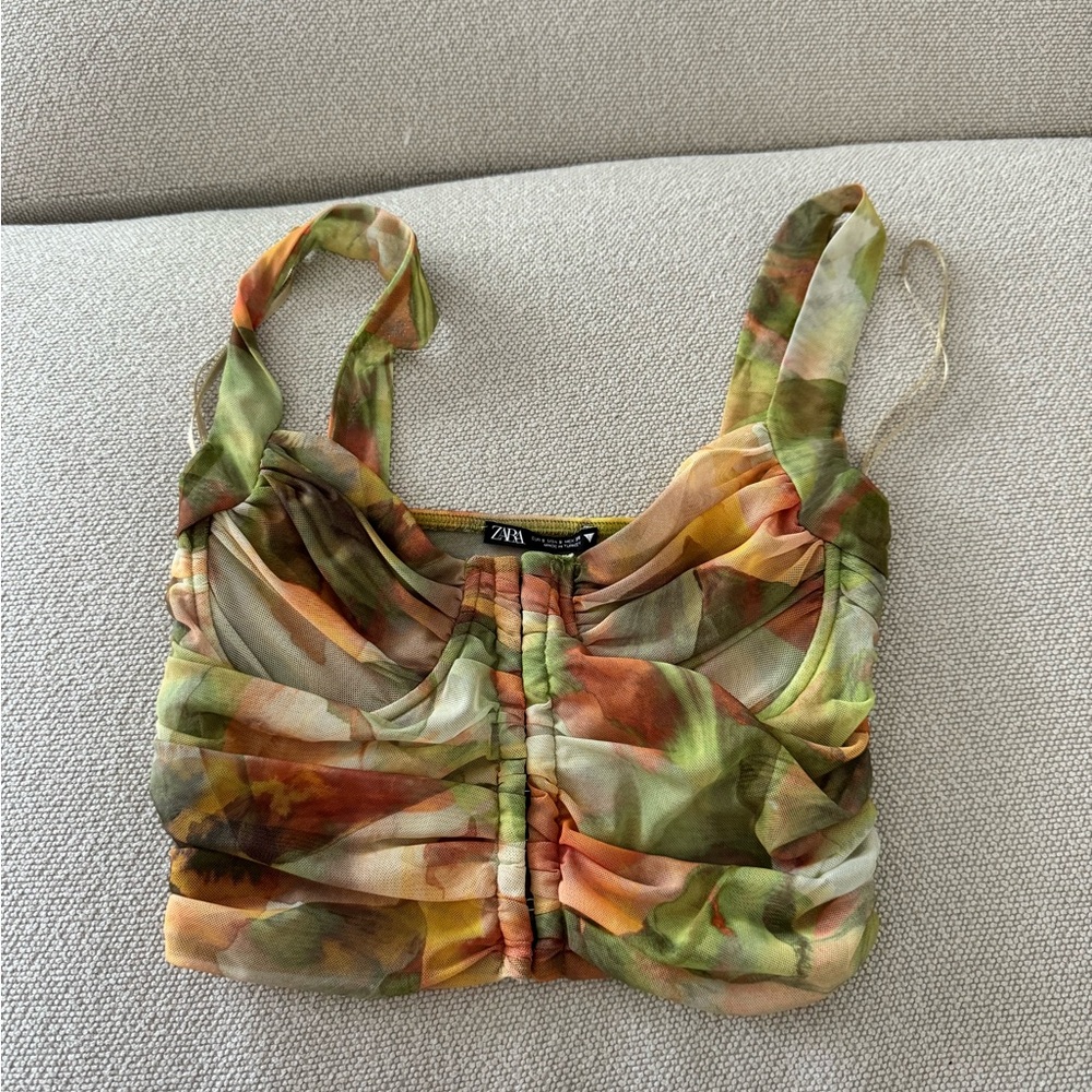Zara Women's Multicolor Ruched Top - Festival Top